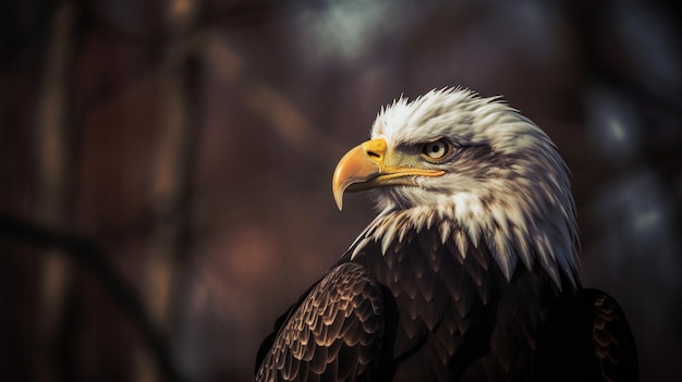 Un'aquila calva è seduta su un albero.