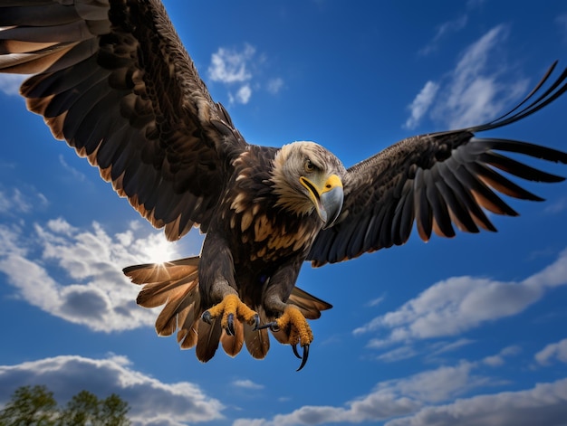 un'aquila che vola contro il cielo blu