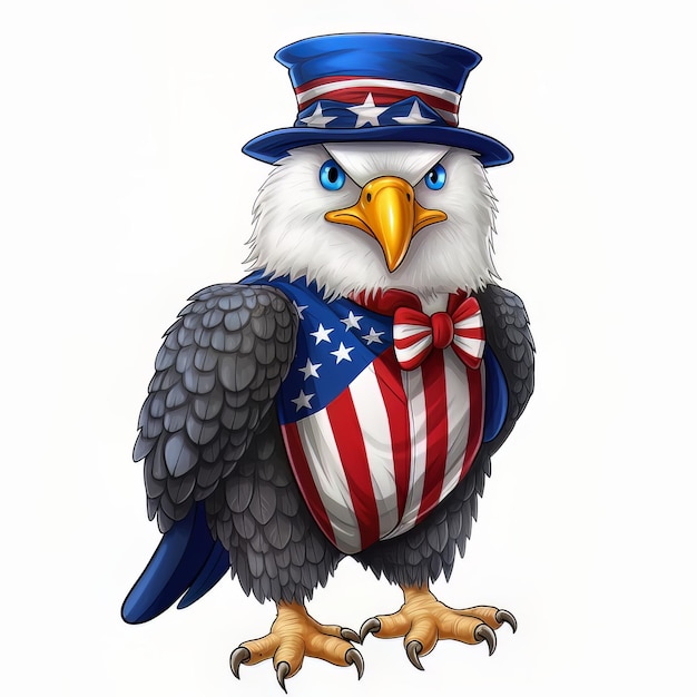 Un'aquila con una bandiera americana sul cappello