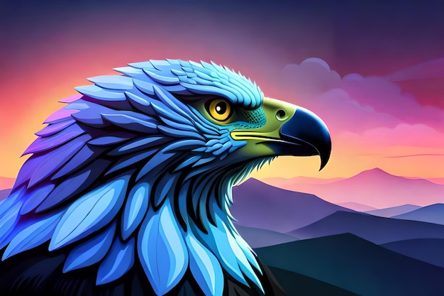 Un'aquila con uno sfondo colorato