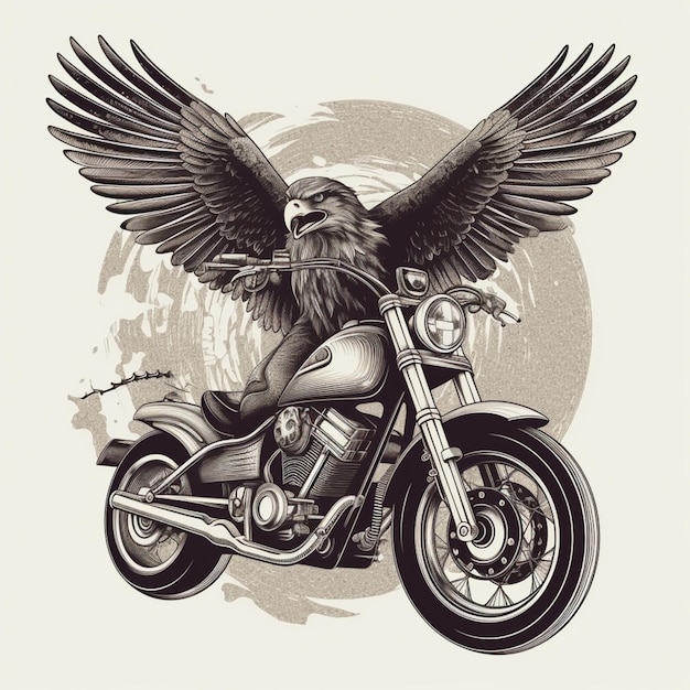 Un'aquila su una motocicletta con le ali spiegate.