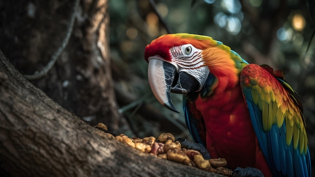 Un'ara si siede su un albero in costa rica.