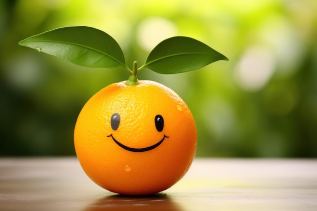 Un'arancia carina e sorridente con uno sfondo vibrante di vitamina C a buccia