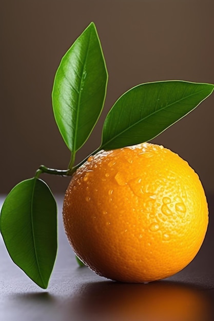 Un'arancia con foglie verdi sopra e un'arancia a destra.