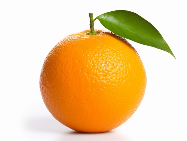 Un'arancia con sopra una foglia