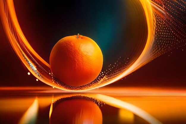 Un'arancia è in una ciotola con uno sfondo nero.