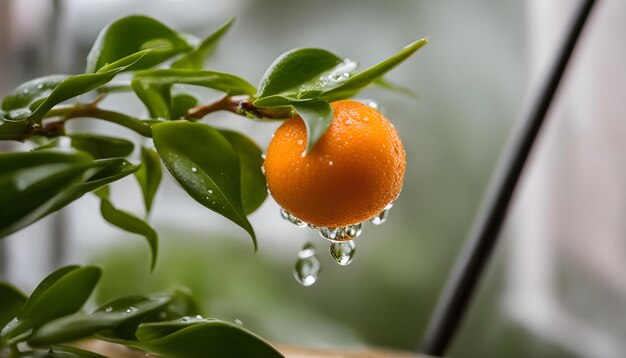 un'arancia è l'acqua di un albero con una foglia verde