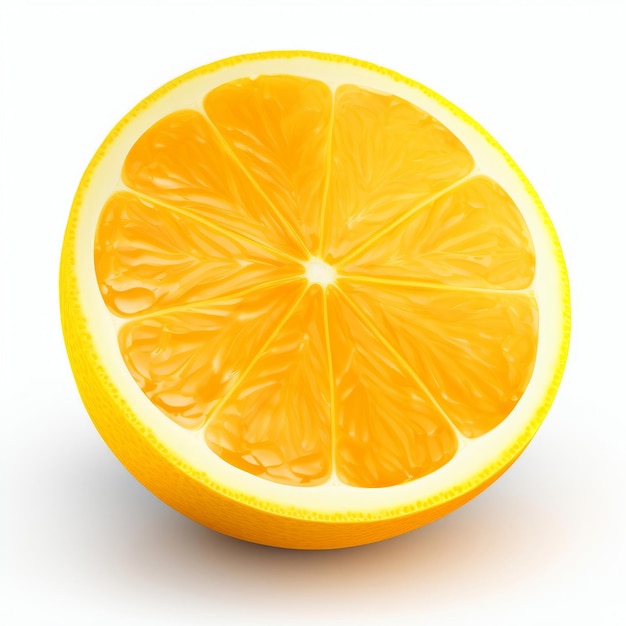 Un'arancia tagliata a metà su uno sfondo bianco