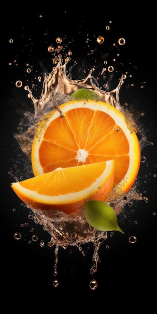 Un'arancia viene versata in una spruzzata d'acqua.