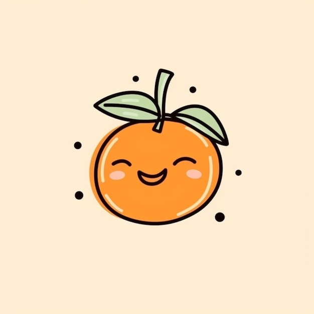 Un arancione a cartone animato con una faccia felice e una foglia in cima generativa ai