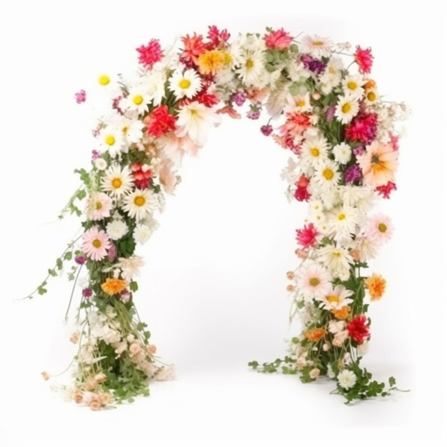 Un arco di fiori con uno sfondo bianco