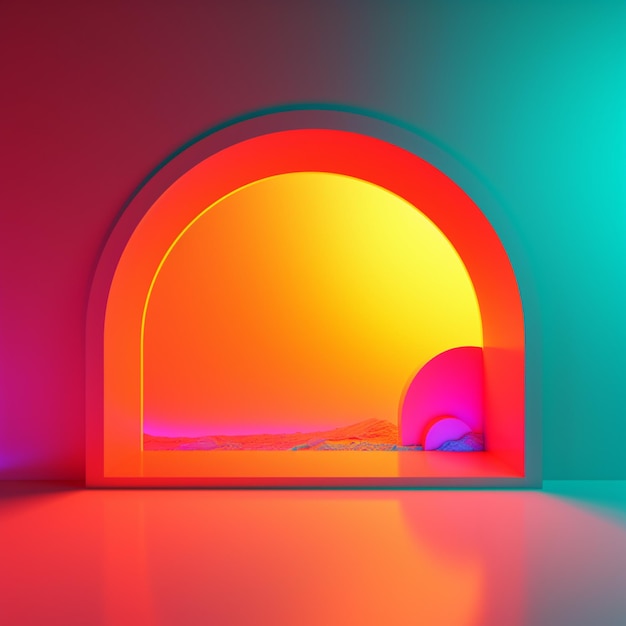 Un arco illuminato con una luce colorata sul muro
