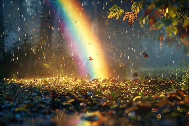 Un arcobaleno che emerge mentre la pioggia comincia a schiarirsi