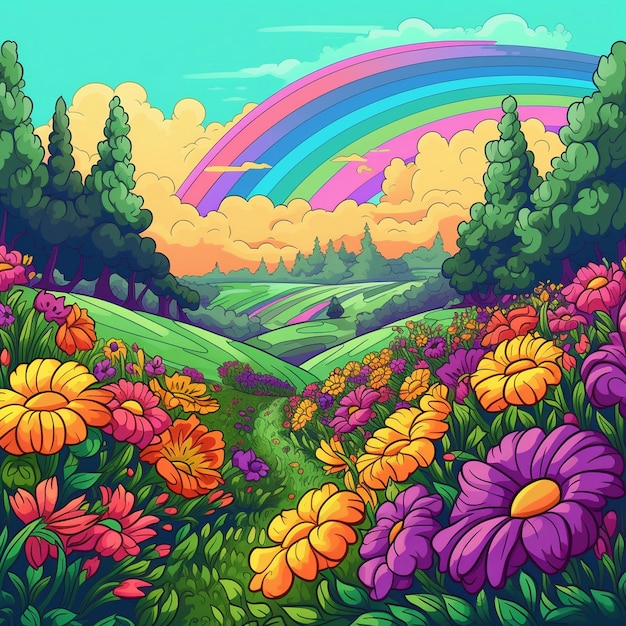 un arcobaleno con un arcobaleno sullo sfondo.