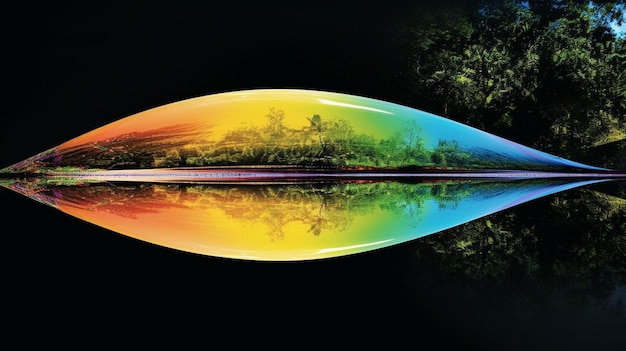 un arcobaleno di alberi riflesso in un lago