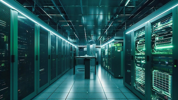 Un'area di server di dati e racks