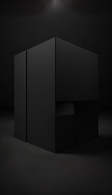 Un armadio nero con una scatola bianca in alto.