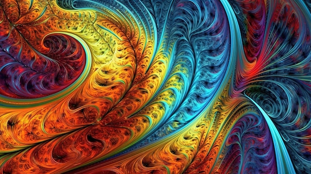 Un'arte astratta colorata con un grande disegno a spirale.