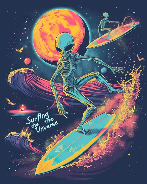 Un'arte del surfista che cavalca un'onda sotto il bel sole