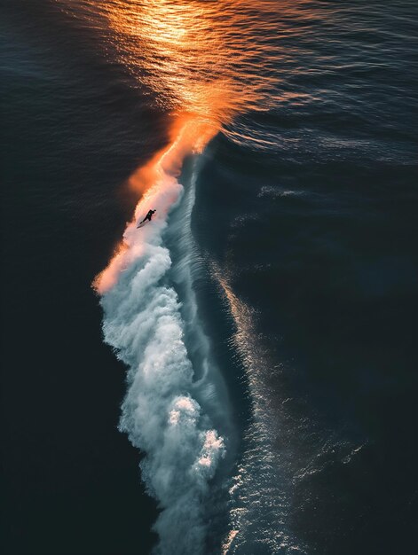 Un'arte del surfista che cavalca un'onda sotto il bel sole