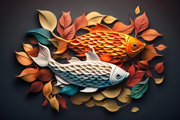 Un'arte di carta 3d di pesci koi