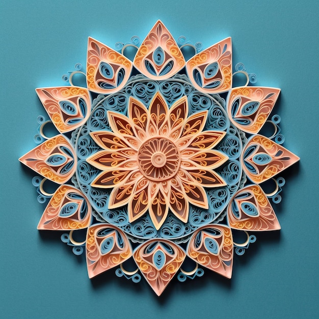 Un'arte di carta di un fiore su sfondo blu Immagine generativa AI