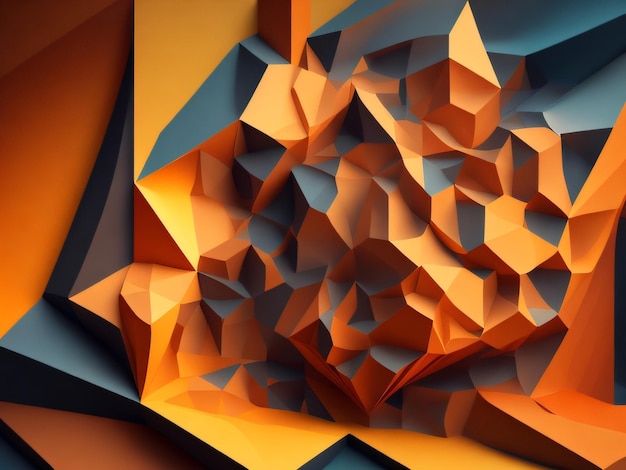 Un'arte digitale di un disegno geometrico con colori arancioni e blu.