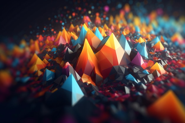 Un'arte digitale di un paesaggio montano con un motivo a triangolo colorato.