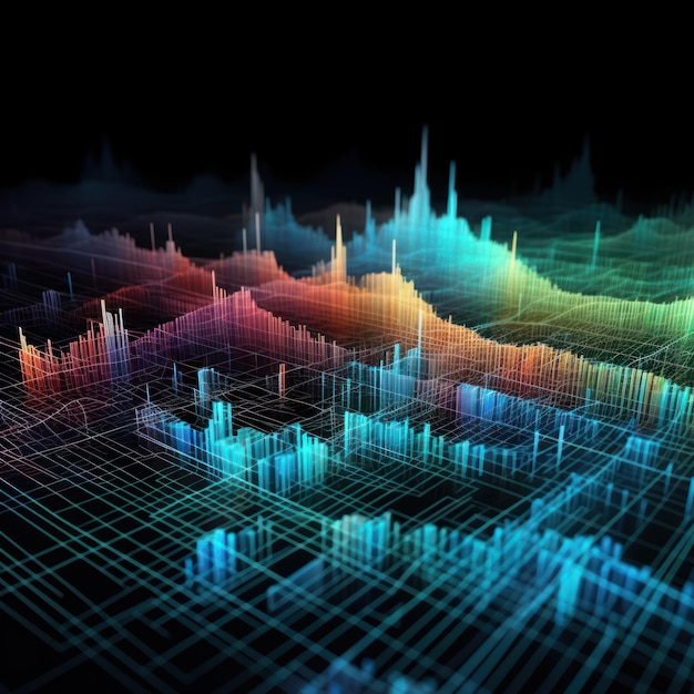 Un'arte digitale di una città con una mappa digitale e una mappa digitale.