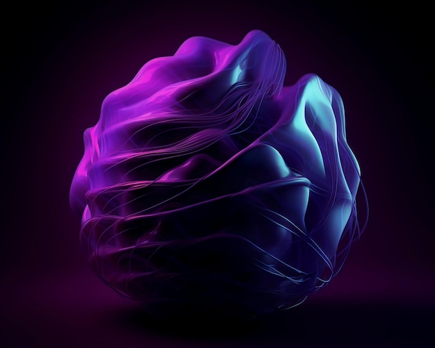 Un'arte digitale di una sfera con colori viola e blu.