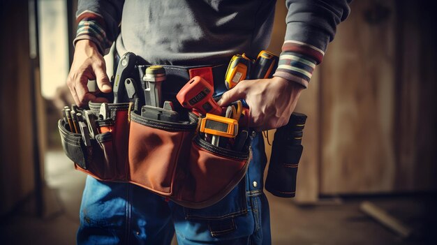 Un artigiano al lavoro con una cintura per gli attrezzi