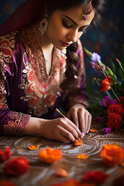 un artista che crea calligrafie o opere d'arte sul tema di Nowruz