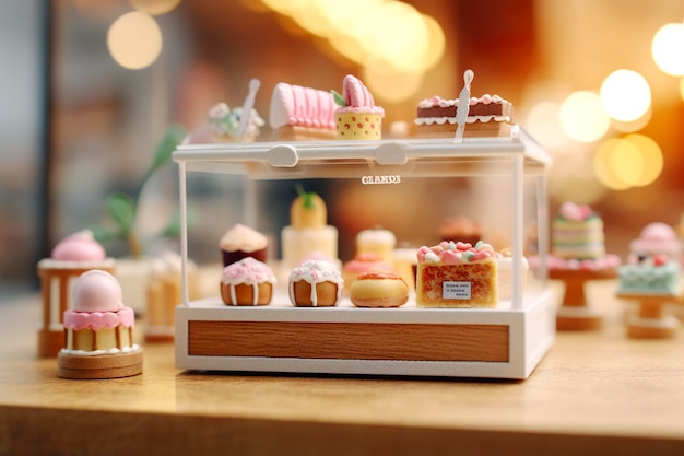 Un assaggio di dolcezza Una pasticceria Blindbox Pop Mart con uno sfondo pulito AI Generative