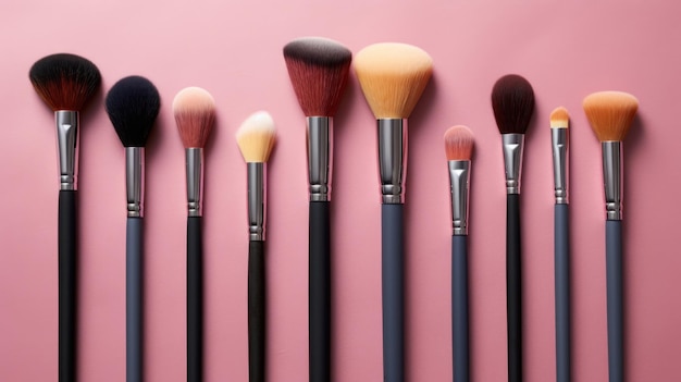 Un assortimento di pennelli per il trucco di alta qualità perfetti per ottenere un'applicazione di trucco di livello professionale e creare look di bellezza impeccabili generati dall'intelligenza artificiale