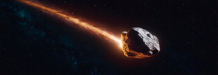 Un asteroide sta volando nello spazio.