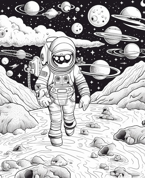 un astronauta che cammina su un pianeta con le parole "astronauta" su di esso