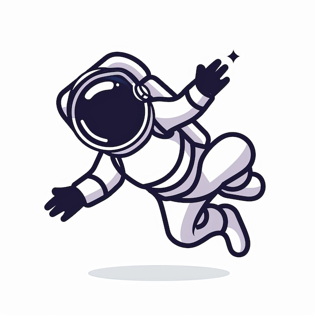 Un astronauta dei cartoni animati è in aria con le braccia tese