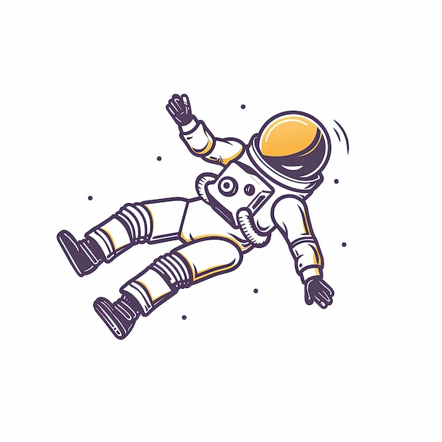 Un astronauta dei cartoni animati galleggia nello spazio con le braccia tese