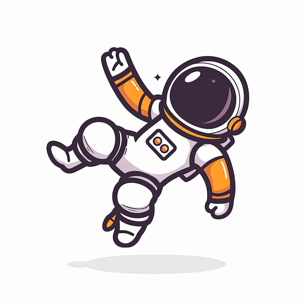 Un astronauta dei cartoni animati galleggia nello spazio con le braccia tese