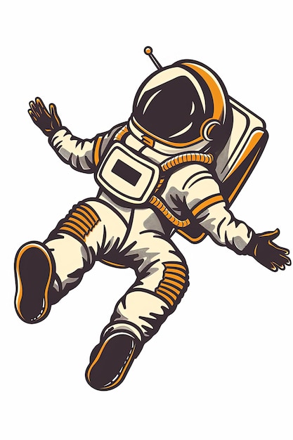 Un astronauta dei cartoni animati galleggia nello spazio.
