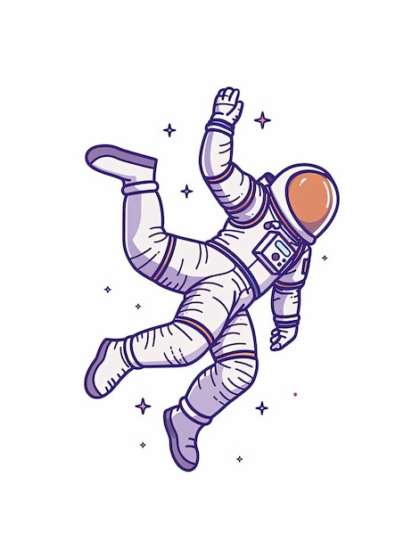 Un astronauta dei cartoni animati sta cadendo nello spazio.