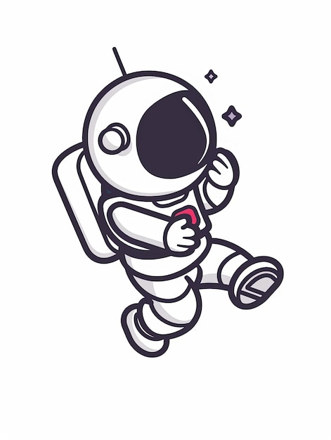 Un astronauta dei cartoni animati sta correndo nello spazio.