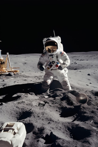 Un astronauta fotografico in piedi sulla luna di sabbia