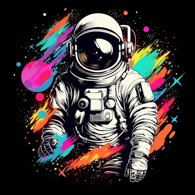 un astronauta in tuta spaziale con schizzi di vernice sullo sfondo ai generativa
