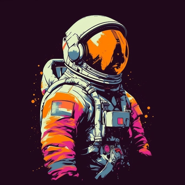 un astronauta in tuta spaziale con uno sfondo macchiato di vernice