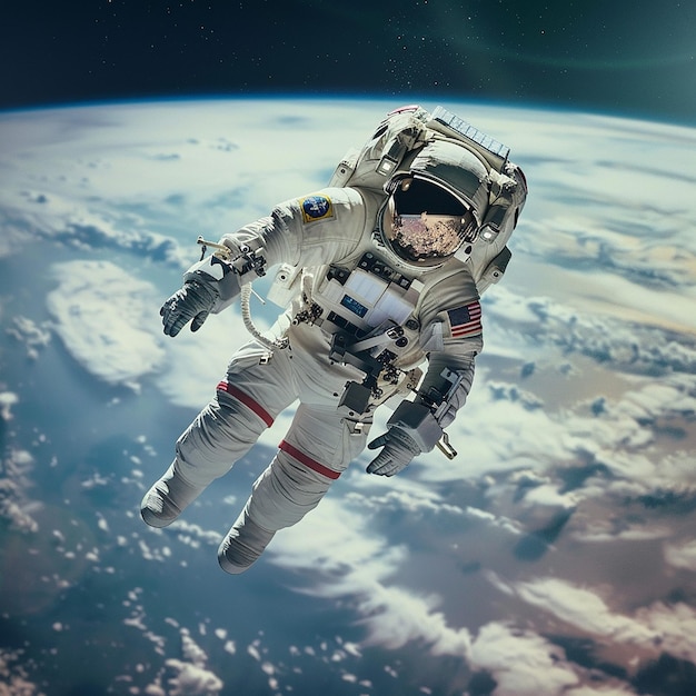 un astronauta in tuta spaziale sta volando nello spazio