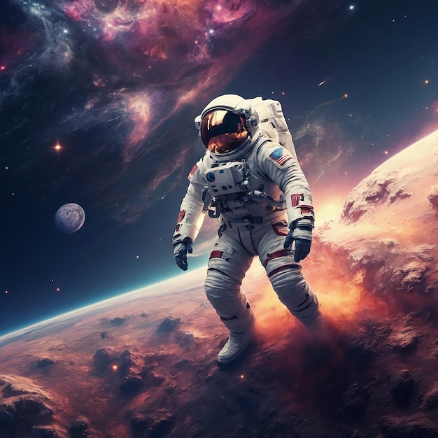 Un astronauta nello spazio aperto generato dall'AI