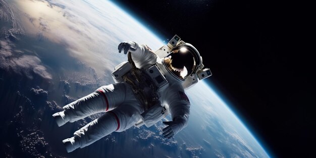 Un astronauta nello spazio con il pianeta terra sullo sfondo