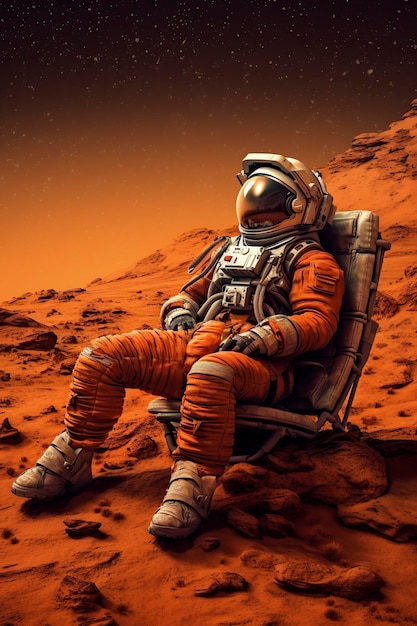 un astronauta seduto su una sedia su Mars Fantasy