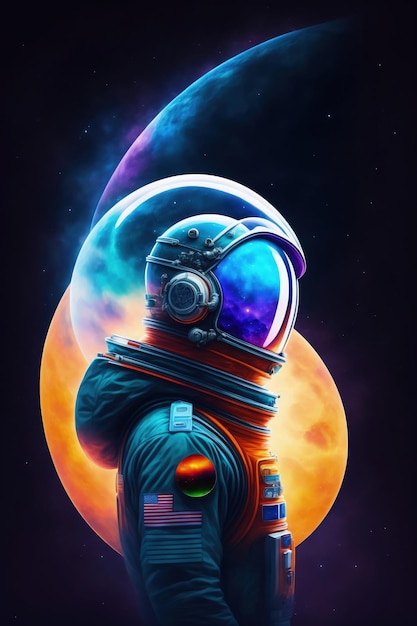 un astronauta sta pensando mentre la luna risplende dietro di lui